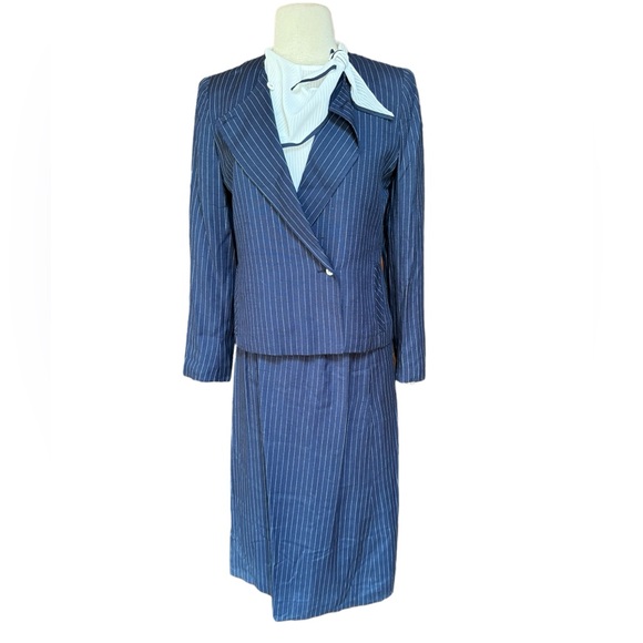 NWT 1980s Wilroy 3 Piece Navy‎ Pinstripe Suit - Picture 1 of 14